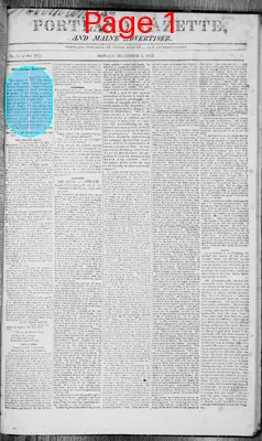 Page thumbnail for Portland Gazette, And Maine Advertiser