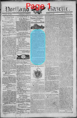 Page thumbnail for Portland Gazette, And Maine Advertiser