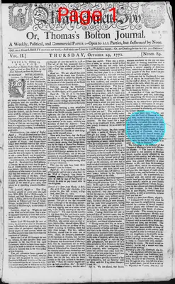 Page thumbnail for The Massachusetts Spy, Or, Thomas's Boston Journal