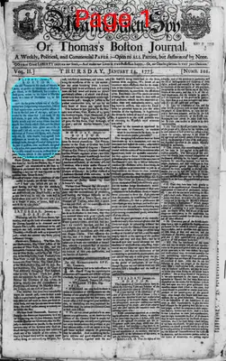 Page thumbnail for The Massachusetts Spy, Or, Thomas's Boston Journal