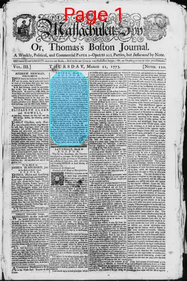 Page thumbnail for The Massachusetts Spy, Or, Thomas's Boston Journal