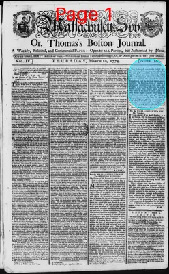 Page thumbnail for The Massachusetts Spy, Or, Thomas's Boston Journal