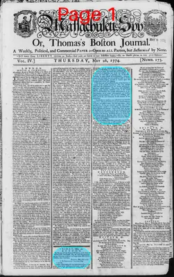 Page thumbnail for The Massachusetts Spy, Or, Thomas's Boston Journal