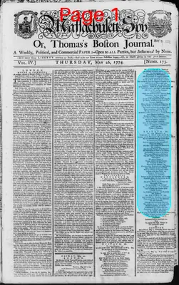 Page thumbnail for The Massachusetts Spy, Or, Thomas's Boston Journal