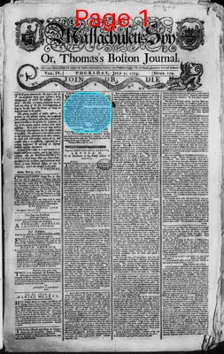 Page thumbnail for The Massachusetts Spy, Or, Thomas's Boston Journal