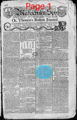 Page thumbnail for The Massachusetts Spy, Or, Thomas's Boston Journal
