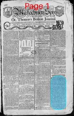 Page thumbnail for The Massachusetts Spy, Or, Thomas's Boston Journal