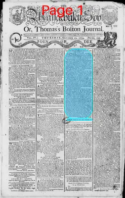 Page thumbnail for The Massachusetts Spy, Or, Thomas's Boston Journal