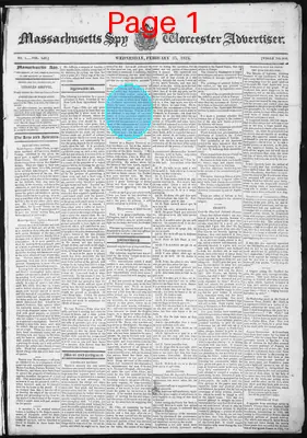 Page thumbnail for Massachusetts Spy And Worcester Advertiser
