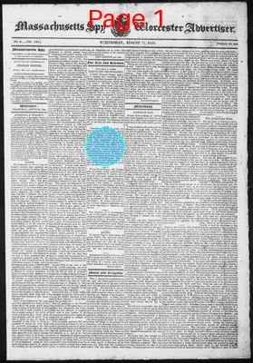Page thumbnail for Massachusetts Spy And Worcester Advertiser