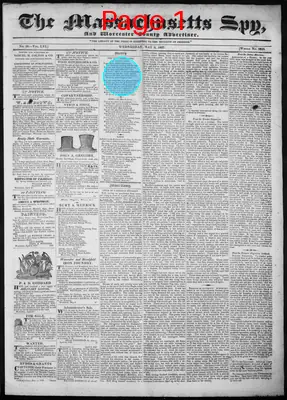 Page thumbnail for The Massachusetts Spy, And Worcester County Advertiser