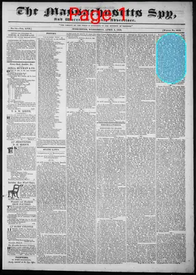 Page thumbnail for The Massachusetts Spy, And Worcester County Advertiser