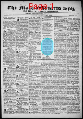 Page thumbnail for The Massachusetts Spy, And Worcester County Advertiser