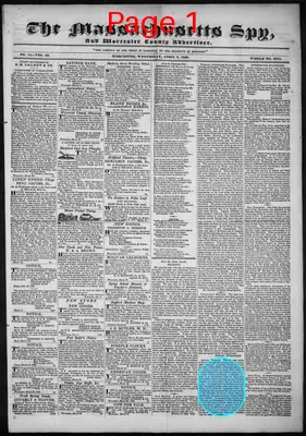 Page thumbnail for The Massachusetts Spy, And Worcester County Advertiser