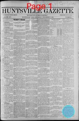 Page thumbnail for Huntsville Gazette