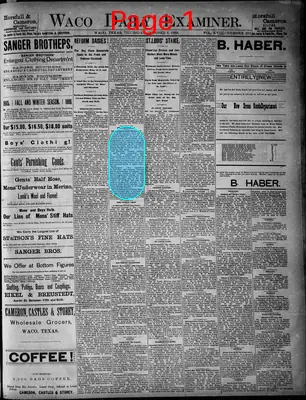 Page thumbnail for The Waco Daily Examiner