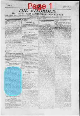 Page thumbnail for The Recorder, Or, Lady's And Gentleman's Miscellany