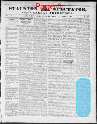 Page thumbnail for Staunton Spectator, And General Advertiser