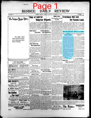 Page thumbnail for Bisbee Daily Review