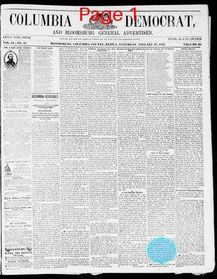 Page thumbnail for Columbia Democrat And Bloomsburg General Advertiser