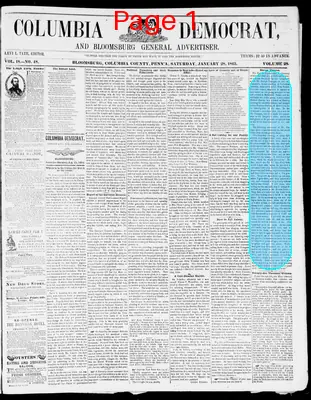Page thumbnail for Columbia Democrat And Bloomsburg General Advertiser
