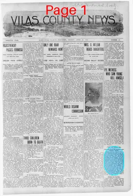 Page thumbnail for Vilas County News
