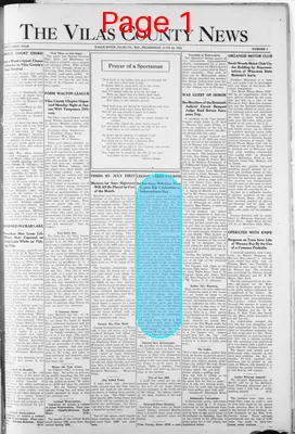 Page thumbnail for Vilas County News