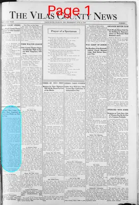 Page thumbnail for Vilas County News