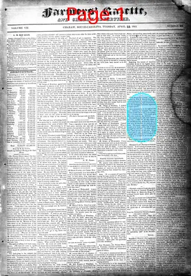 Page thumbnail for Farmers' Gazette, And Cheraw Advertiser