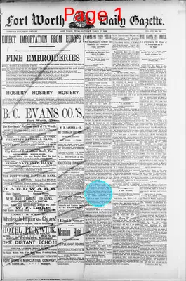 Page thumbnail for Fort Worth Daily Gazette