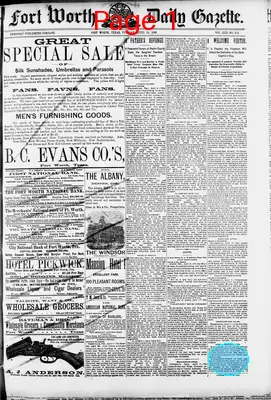 Page thumbnail for Fort Worth Daily Gazette