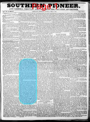 Page thumbnail for Southern Pioneer, And Carroll, Choctaw And Tallahatchie Counties Advertiser
