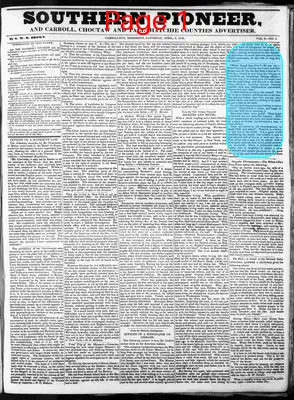 Page thumbnail for Southern Pioneer, And Carroll, Choctaw And Tallahatchie Counties Advertiser