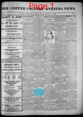 Page thumbnail for The Copper Country Evening News