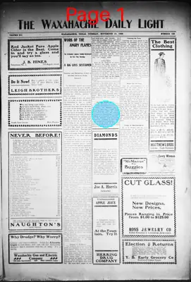 Page thumbnail for The Waxahachie Daily Light