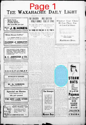 Page thumbnail for The Waxahachie Daily Light