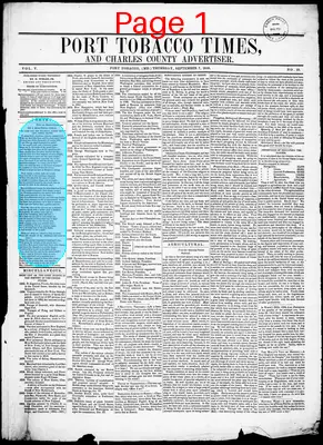 Page thumbnail for Port Tobacco Times, And Charles County Advertiser