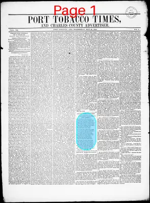Page thumbnail for Port Tobacco Times, And Charles County Advertiser
