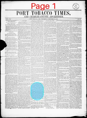 Page thumbnail for Port Tobacco Times, And Charles County Advertiser