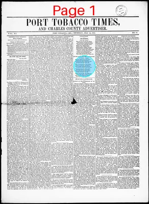 Page thumbnail for Port Tobacco Times, And Charles County Advertiser