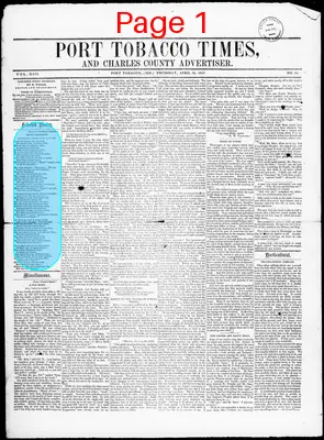 Page thumbnail for Port Tobacco Times, And Charles County Advertiser