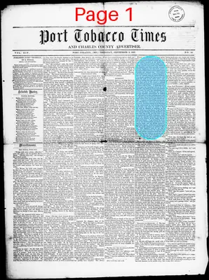 Page thumbnail for Port Tobacco Times, And Charles County Advertiser