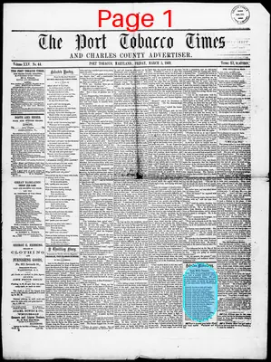 Page thumbnail for Port Tobacco Times, And Charles County Advertiser