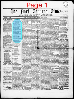 Page thumbnail for Port Tobacco Times, And Charles County Advertiser