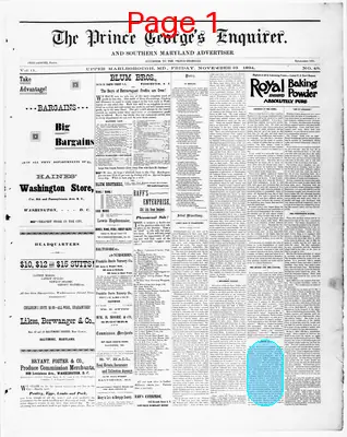 Page thumbnail for The Prince George's Enquirer And Southern Maryland Advertiser
