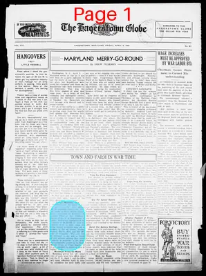 Page thumbnail for The Hagerstown Globe