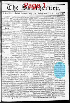 Page thumbnail for The Southerner (Tarboro', Edgecombe Co.,