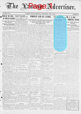 Page thumbnail for The Laurens Advertiser