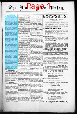 Page thumbnail for The Black Hills Union